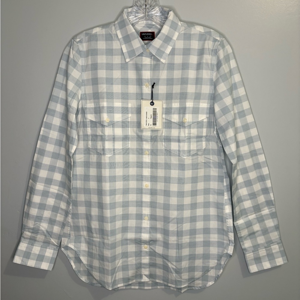 UNTUCKit Santa Marzi Women's Size 0 Long Sleeve Button Down Blue Gingham Top NWT